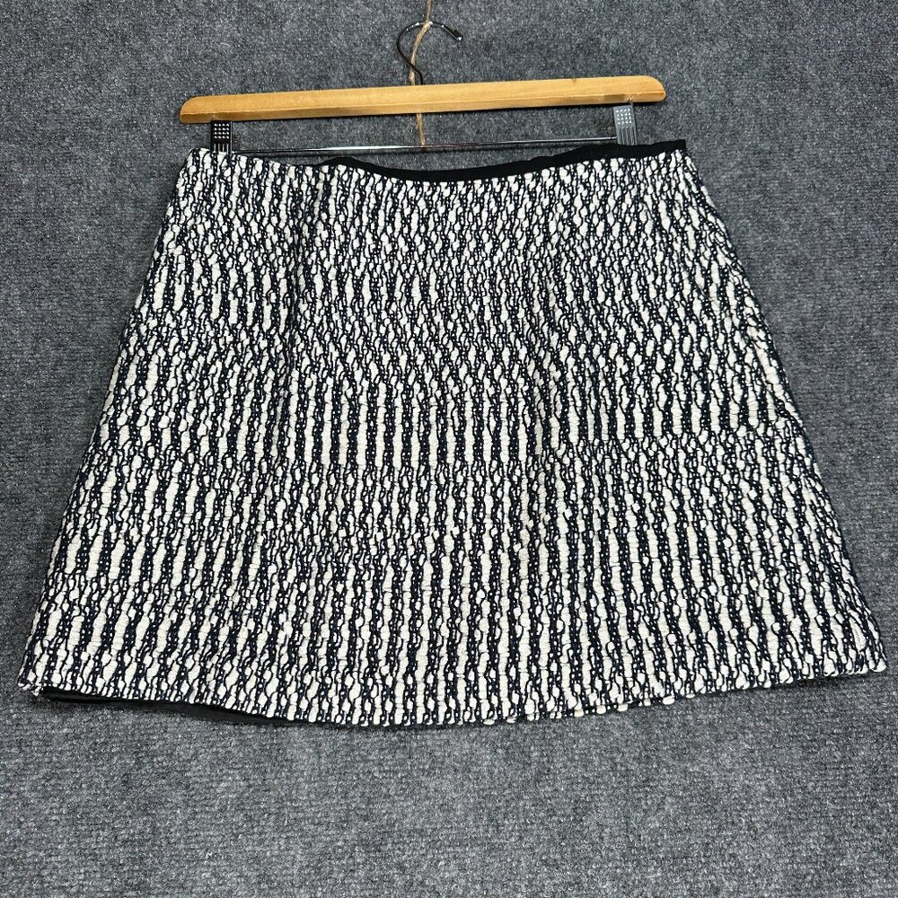 Tory Burch Skirt Womens 8 Pencil Tweed Cotton Blend Black White Zip Lined Pocket